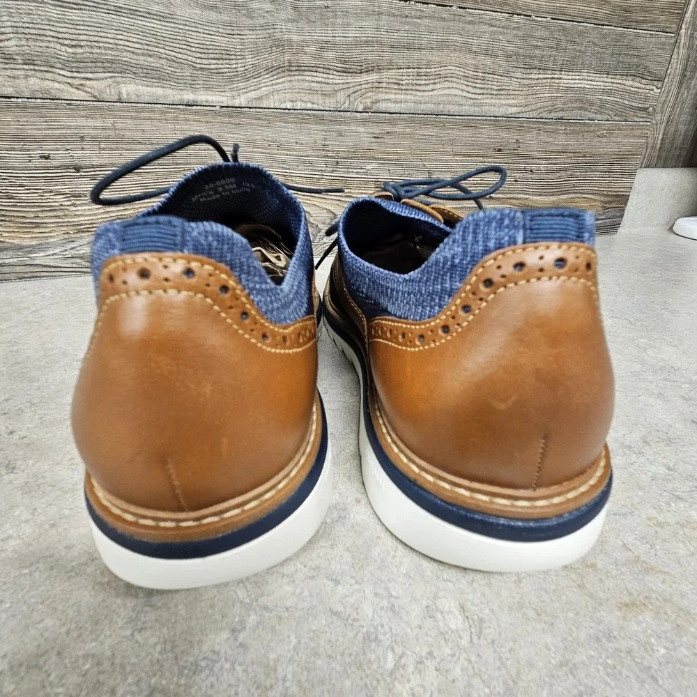 Johnston & Murphy Braydon Knit Saddle Shoe Navy Knit Tan Full Grain Mens 9.5 M